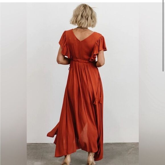 Baltic born Jennifer deep V maxi dress in rust medium wedding guest party - Picture 2 of 8